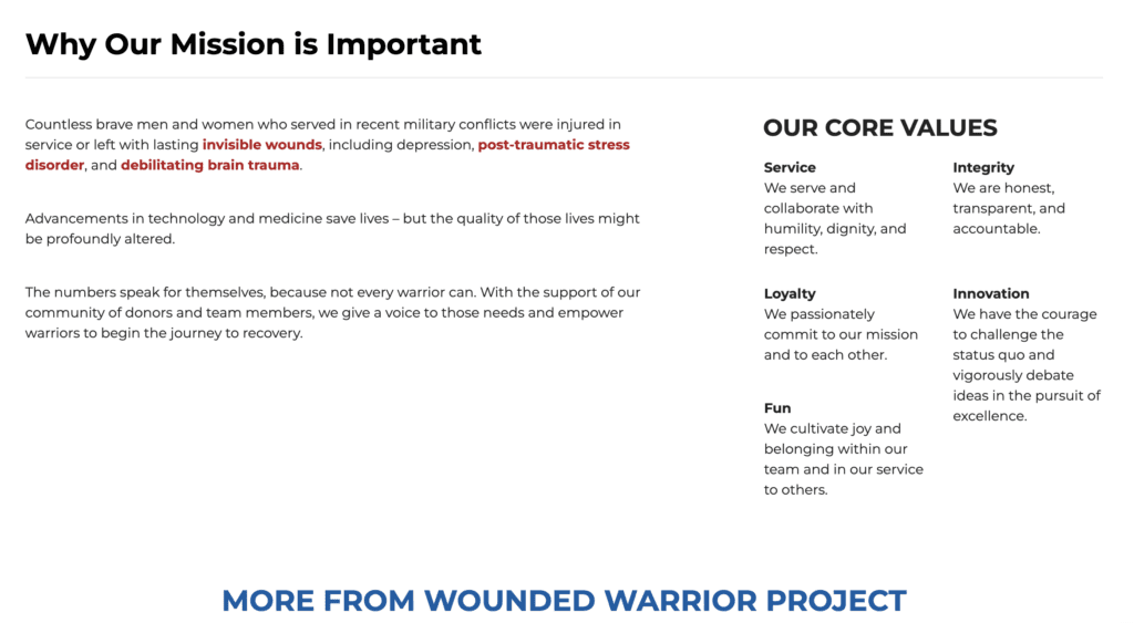 Wounded Warrior Project Values